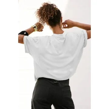 Oversized Workout Tops for Women Crew Neck Roll Hem Soft Crop Tops Basic Workout Yoga Loose Fitting T Shirt White S