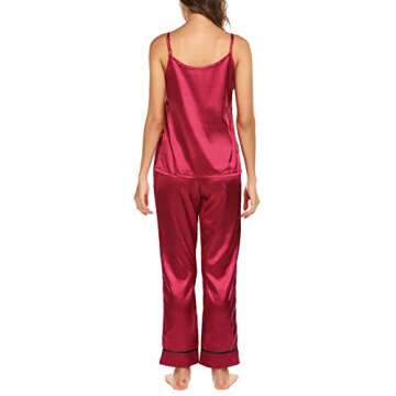 Romanstii Satin Pajamas Set Sleepwear Cami Sexy Nightwear Loungewear PJ Set S-XXL Wine Red