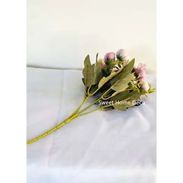 Sweet Home Deco 11'' Silk Baby Ranunculus Artificial Flower Bush Small Flower Bush Set of 2 Wedding/Home Decorations (White)