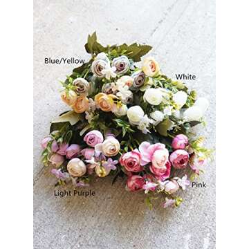 Sweet Home Deco 11'' Silk Baby Ranunculus Artificial Flower Bush Small Flower Bush Set of 2 Wedding/Home Decorations (White)