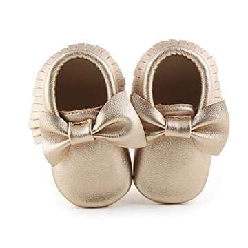 OOSAKU Infant Tolddler Baby Soft Sole PU Leathe Bowknots Shoes (12-18 Months, Gold)