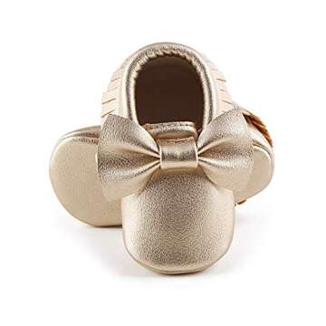 OOSAKU Infant Tolddler Baby Soft Sole PU Leathe Bowknots Shoes (12-18 Months, Gold)