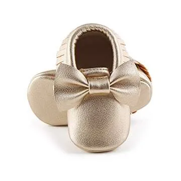 OOSAKU Infant Tolddler Baby Soft Sole PU Leathe Bowknots Shoes (12-18 Months, Gold)