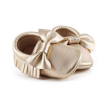 OOSAKU Infant Tolddler Baby Soft Sole PU Leathe Bowknots Shoes (12-18 Months, Gold)