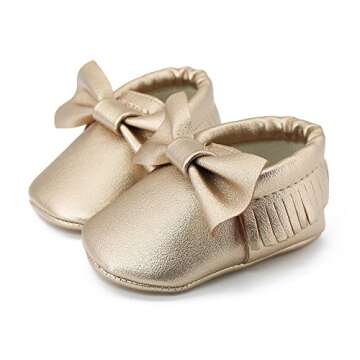 OOSAKU Infant Tolddler Baby Soft Sole PU Leathe Bowknots Shoes (12-18 Months, Gold)