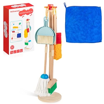 HELLOWOOD 8pc Kids Cleaning Set - Durable Beech Wood Toy