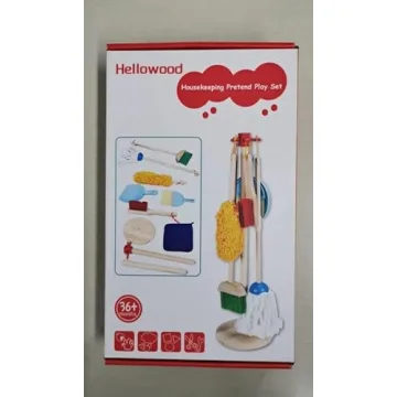 HELLOWOOD 8pc Kids Cleaning Set - Durable Beech Wood Toy