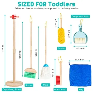 HELLOWOOD 8pc Kids Cleaning Set - Durable Beech Wood Toy