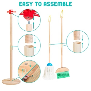 HELLOWOOD 8pc Kids Cleaning Set - Durable Beech Wood Toy