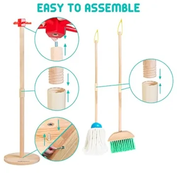 HELLOWOOD 8pc Kids Cleaning Set - Durable Beech Wood Toy