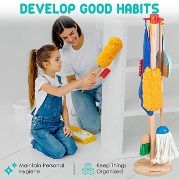 HELLOWOOD 8pc Kids Cleaning Set - Durable Beech Wood Toy