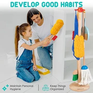 HELLOWOOD 8pc Kids Cleaning Set - Durable Beech Wood Toy