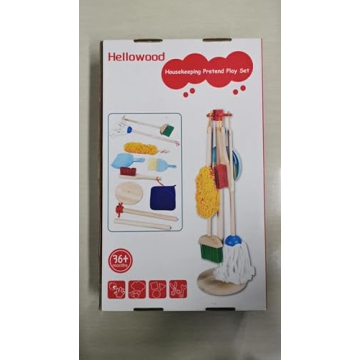 HELLOWOOD 8pc Kids Cleaning Set - Durable Beech Wood Toy