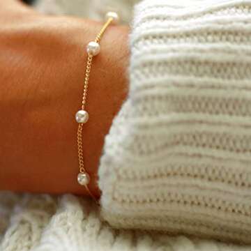 Collner Dainty Gold Bracelet for Women 14K Gold Filled Lightweight Chain Bracelet Pearl Bracelet Cha...