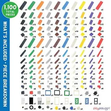 Play Platoon 1100 Piece Building Bricks Play Set, 10 Classic Colors Bricks, Includes Wheels, Tires, Axles, Windows & Door Pieces- Classic