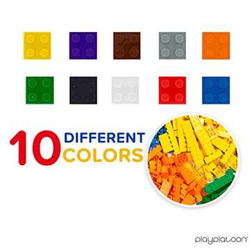 Play Platoon 1100 Piece Building Bricks Play Set, 10 Classic Colors Bricks, Includes Wheels, Tires, Axles, Windows & Door Pieces- Classic
