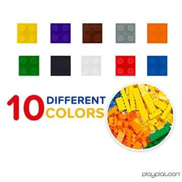 Play Platoon 1100 Piece Building Bricks Play Set, 10 Classic Colors Bricks, Includes Wheels, Tires, Axles, Windows & Door Pieces- Classic