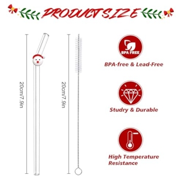 DUMING-IN 4 Pcs Christmas Reusable Glass Straws Set