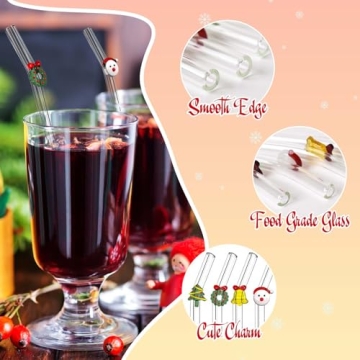 DUMING-IN 4 Pcs Christmas Reusable Glass Straws Set