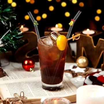 DUMING-IN 4 Pcs Christmas Reusable Glass Straws Set