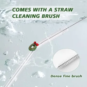 DUMING-IN 4 Pcs Christmas Reusable Glass Straws Set
