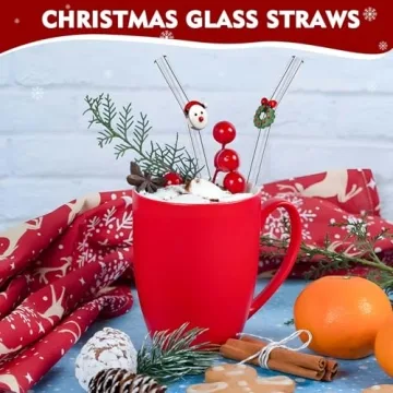 DUMING-IN 4 Pcs Christmas Reusable Glass Straws Set