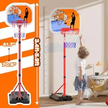 Kids Basketball Hoop with Electronic Scoreboard Adjustable Height 3.4ft-5.9ft Basketball Goals Toddler Basketball Hoop Indoor Outdoor Outside Backyard Basketball Toys Boys Girls Gift Age 3 4 5 6 7 8