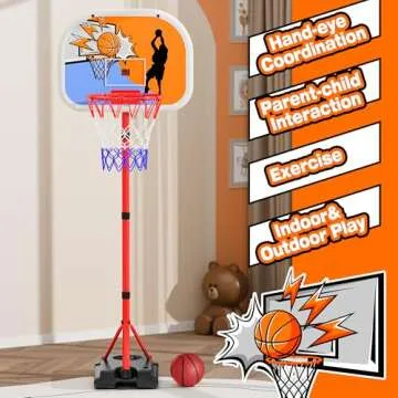 Kids Basketball Hoop with Electronic Scoreboard Adjustable Height 3.4ft-5.9ft Basketball Goals Toddler Basketball Hoop Indoor Outdoor Outside Backyard Basketball Toys Boys Girls Gift Age 3 4 5 6 7 8