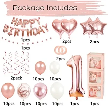 Elegant First Birthday Balloon Boxes and Decorations Set