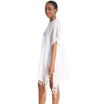 Women Floral Kimono Swimsuit Cover Up Cardigan - Long Chiffon Print Swimwear Beach Bathing Bikini Coverup Boho Batwing Loose Tops Outwear Kimono Dress Plus Size Loose Sleeve Shawl