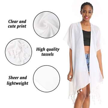 Women Floral Kimono Swimsuit Cover Up Cardigan - Long Chiffon Print Swimwear Beach Bathing Bikini Coverup Boho Batwing Loose Tops Outwear Kimono Dress Plus Size Loose Sleeve Shawl