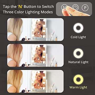 Hollywood Lighted Vanity Mirror with Lights - Desk Makeup Vanity Mirrors with 9 Dimmable LED Bulbs, ...