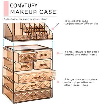 COMVTUPY Clear Makeup Organizer with Brush Holder, Large Acrylic Cosmetic Display Jewelry & Make Up ...