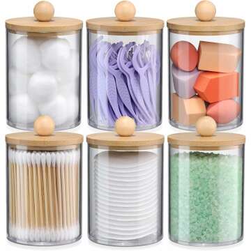 6-Pack Bamboo Qtip Holders for Bathroom Storage