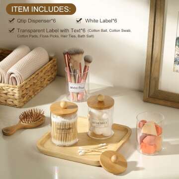 6-Pack Bamboo Qtip Holders for Bathroom Storage
