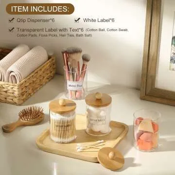 6-Pack Bamboo Qtip Holders for Bathroom Storage