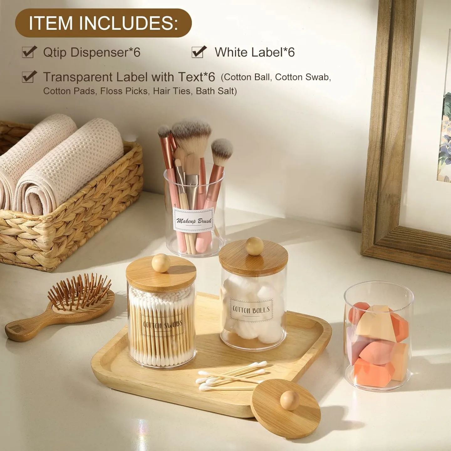 6-Pack Bamboo Qtip Holders for Bathroom Storage