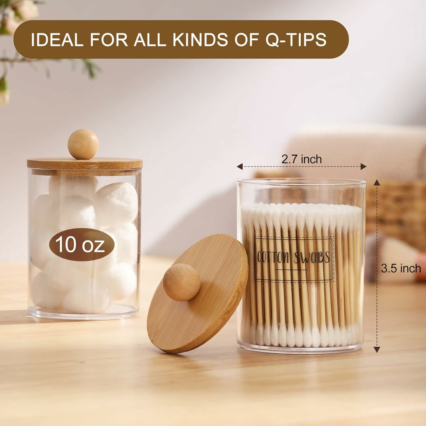 6-Pack Bamboo Qtip Holders for Bathroom Storage