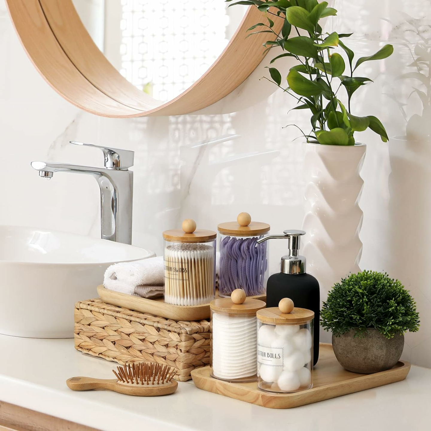 6-Pack Bamboo Qtip Holders for Bathroom Storage