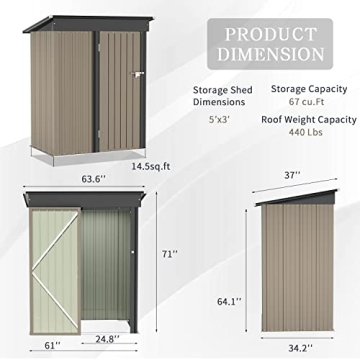 Greesum 5FT x 3FT Metal Outdoor Storage Shed