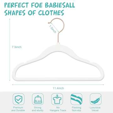 Kids Velvet Hangers Non-Slip Clothes Hangers, 11.8” Inch 50 Pack Space Saving Childrens Hangers -3...