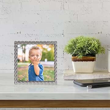 Lawrence Frames 4x4 Brushed Nickel Metal Picture Frame with Rope Design