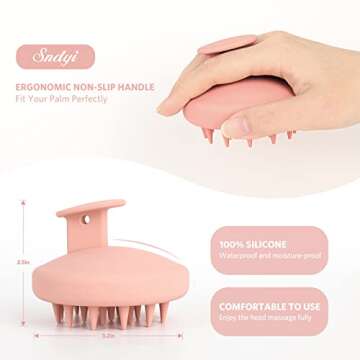 Sndyi Scalp Massager Shampoo Brush, 100% Silicone Hair Scrubber for Washing Hair, Upgraded Scalp Scrubber/Exfoliator for Dandruff, Head Scalp Massager for Hair Growth, Wet Dry Scalp Brush, Pink