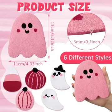 HunnmingRe 6 Pcs Pink Halloween Decorations Pink Ghost Decoration 5.1'' Halloween Tufted Coaster Pumpkin Candy Corn Drink Coaster Absorbent Cup Coasters for Home Office Party Decor Table Decoration