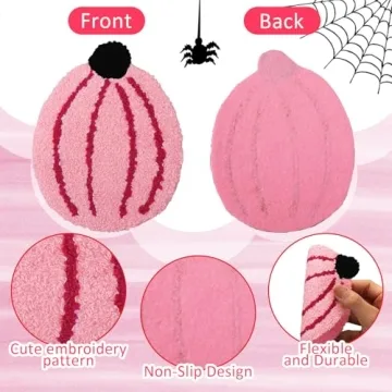 HunnmingRe 6 Pcs Pink Halloween Decorations Pink Ghost Decoration 5.1'' Halloween Tufted Coaster Pumpkin Candy Corn Drink Coaster Absorbent Cup Coasters for Home Office Party Decor Table Decoration