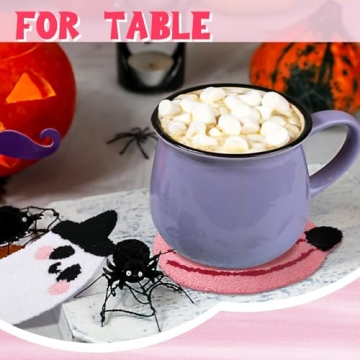 HunnmingRe 6 Pcs Pink Halloween Decorations Pink Ghost Decoration 5.1'' Halloween Tufted Coaster Pumpkin Candy Corn Drink Coaster Absorbent Cup Coasters for Home Office Party Decor Table Decoration