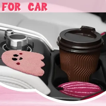 HunnmingRe 6 Pcs Pink Halloween Decorations Pink Ghost Decoration 5.1'' Halloween Tufted Coaster Pumpkin Candy Corn Drink Coaster Absorbent Cup Coasters for Home Office Party Decor Table Decoration