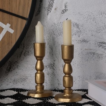 ALSOLIFE Antique Gold Candlestick Holders - Set of 2 for Elegant Decor