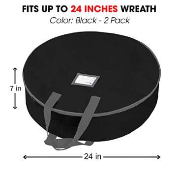 Primode Christmas Wreath Storage Bag 24",2 Pack Artificial Wreath Container,Garland Holiday Xmas Wreaths Holder,Sturdy Handles,Inner Straps,Card Slot Dual Zipper Strong Oxford (24 Inch, Black)