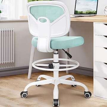 Primy Office Drafting Chair Armless, Tall Office Desk Chair Adjustable Height and Footring, Low-Back Ergonomic Standing Desk Chair Mesh Rolling Tall Chair for Art Room, Office or Home(Light Teal)